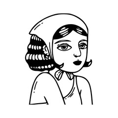 vintage woman head scarf portrait line art
