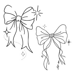 sparkling ribbon bows line art