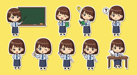 Adobe illustrator artwork vector illustration set of eight cute female character