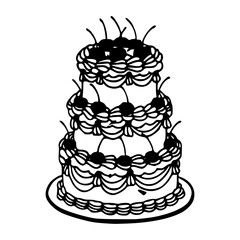 wedding cake with cherries line art