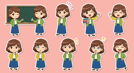 Adobe illustrator artwork vector illustration set of eight cute female character