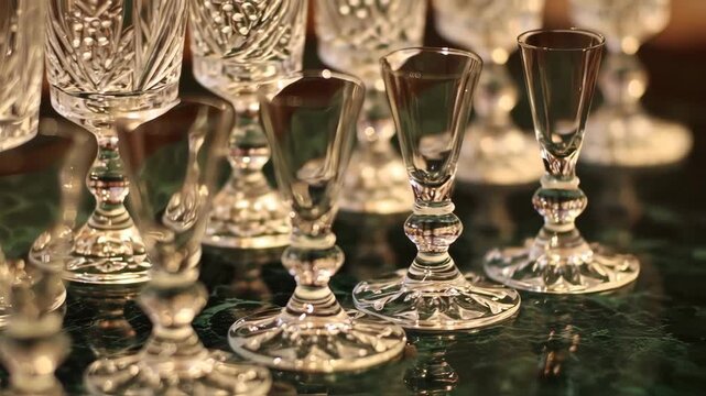Close-up of decorative crystal glasses