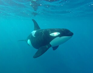 Killer whale in deep blue ocean