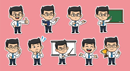 Adobe illustrator artwork vector illustration set of ten cute male teacher character
