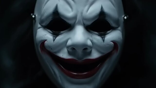 Creepy Joker Mask with Dark Eyes and Frightening Grinning Mouth, Horror Symbol