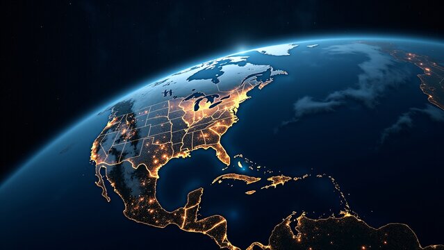 North America At Night From Space