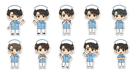Adobe illustrator artwork vector illustration set of eight cute male nurse characters