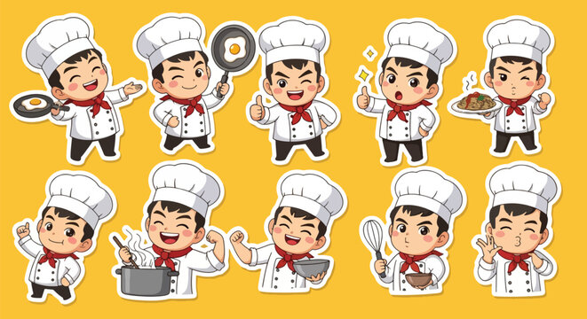 Adobe illustrator artwork vector illustration set of ten cute male chef characters