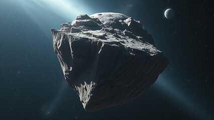 Obraz premium A massive floating landmass crumbling in space, ancient layers disintegrating into stardust.