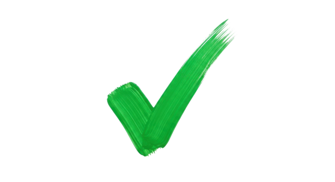 Green painted check mark on white background