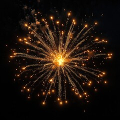 Obraz premium Bright golden fireworks explosion lighting up the night sky with sparkling trails and glowing particles