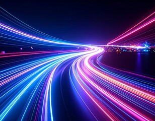 Colorful streaks of light in a night cityscape