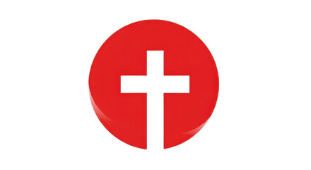 Obraz premium Red circle with white cross on white background