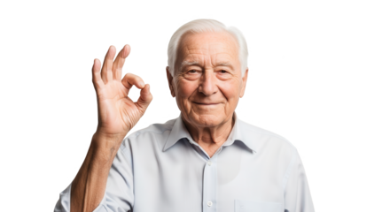 Elderly man showing ok sign isolated on transparent background