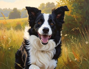Playful Border Collie in a Sunny Meadow