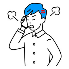 スマートフォンでの通話で怒る若い男性