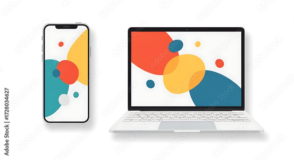 Wall mural Responsive digital device display mockup featuring a laptop and mobile phone with a vibrant abstract background