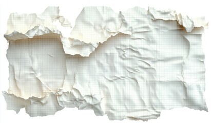 Obraz premium Crumpled and torn sheet of grid paper with irregular edges and shadows