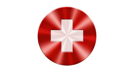 Brushed Red Metallic First Aid Cross Symbol 3D Isolated Icon Button