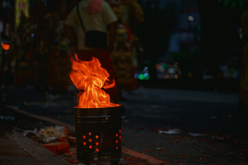 Colorful dragon dance costume decoration in Taiwanese festival Tamsui