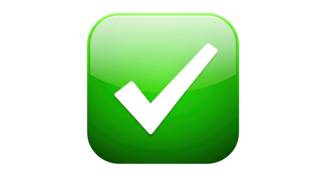 Isolated Glossy Green Square Checkmark Icon or Confirmation Button
