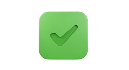 Realistic 3D render green square checkbox with checkmark isolated on white background