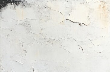 Close-up of an old weathered white wall with peeling paint and cracks revealing underlying layers