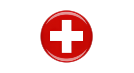 Red cross vector icon. Glossy first aid or medical symbol button isolated on white background.
