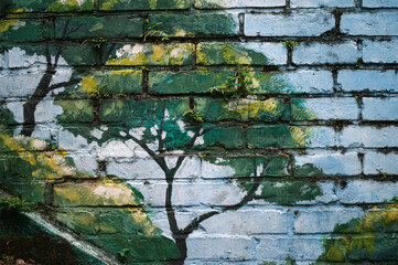 Colorful mural painting on brick wall in Taiwan Tamsui