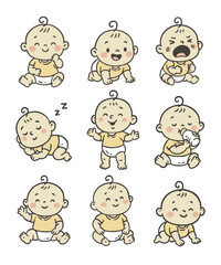 Cute Baby Doodle Illustration Set