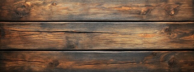 Obraz premium Close-up view of dark brown rustic wooden planks with natural texture, cracks, and knots conveying a warm and earthy atmosphere