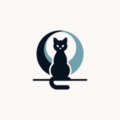 Elegant Cat Silhouette on Crescent Moon in Minimalist