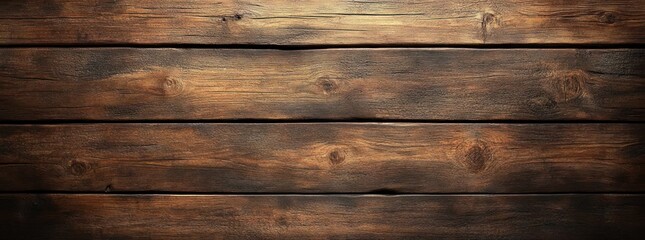 Fototapeta premium Dark wooden plank surface with natural wood grain texture and warm lighting