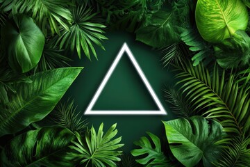 Bright triangle framed by lush green leaves