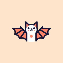Kawaii Bat Cartoon Character Vector Illustration