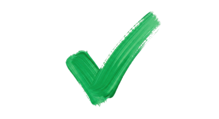 Green check mark painted with brush strokes isolated PNG with Transparent Background