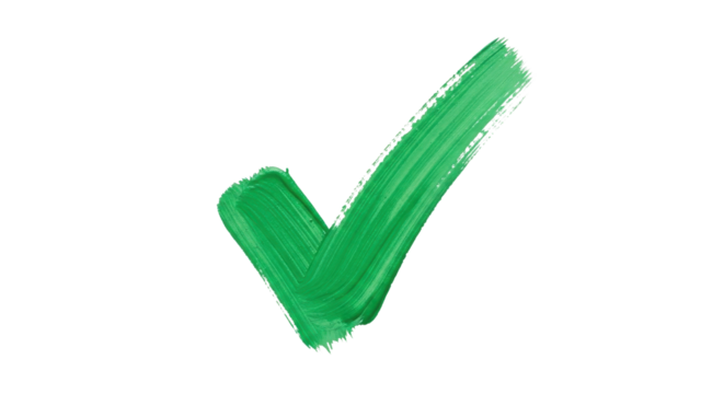 Green check mark painted with brush strokes isolated PNG with Transparent Background