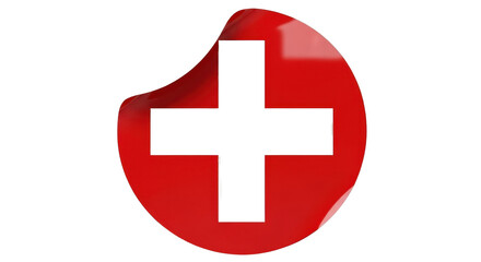 Obraz premium Glossy 3D Red and White Swiss Cross Sticker or Medical Aid Symbol Isolated