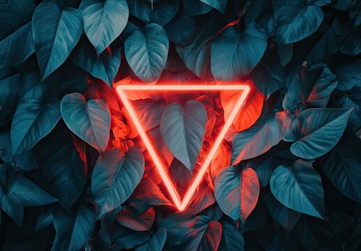Neon triangle framed by lush foliage - Powered by Adobe