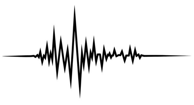 Black seismic waves for earthquake concept isolated PNG with Transparent Background