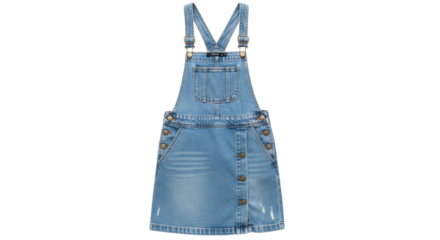 Light Blue Denim Jumper Overalls Dress Isolated on White Background Product Shot