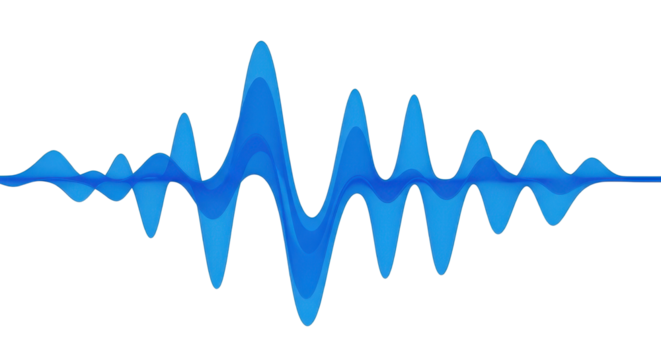 Blue sound wave representing audio frequency and digital signal isolated PNG with Transparent Background
