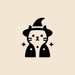 Whimsical Halloween Cat Mascot in Witch Costume Vector