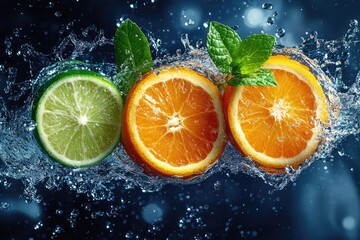 Citrus slices in water splash (1)