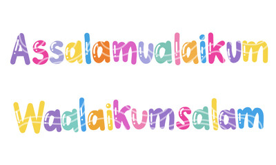 Colorful Islamic Calligraphy Words Vector – Assalamualaikum Waalaikum Salam