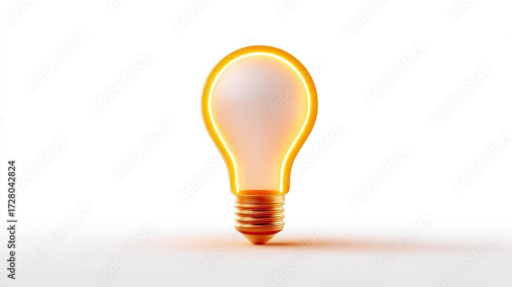 Poster bright light bulb with soft glow on white background for creative concepts and innovative ideas