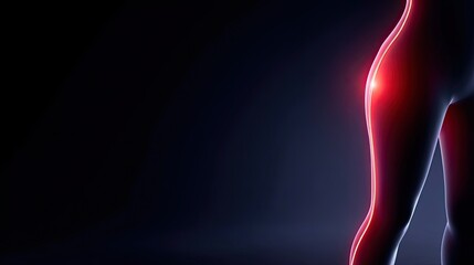 Obraz premium Abstract Illustration of Curvy Human Silhouette Highlighted in Neon Red Light on Dark Background