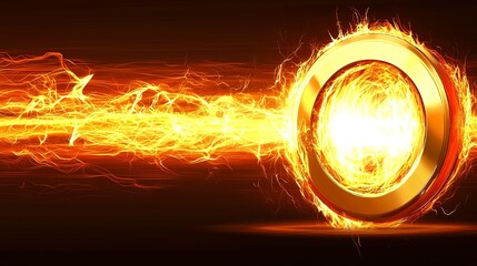 A burning golden circle surrounded by radiating waves of energy