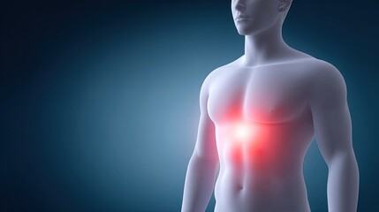 Abstract Representation of Human Body with Focus on Chest Region Highlighting Pain Sensation and Internal Anatomy