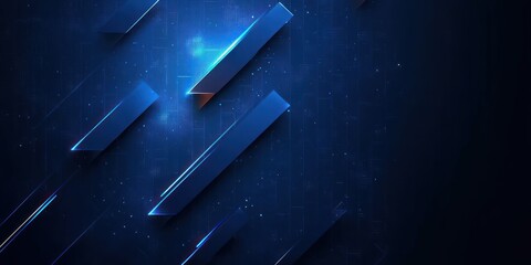Futuristic glowing blue diagonal bars creating a layered digital network effect on dark blue background